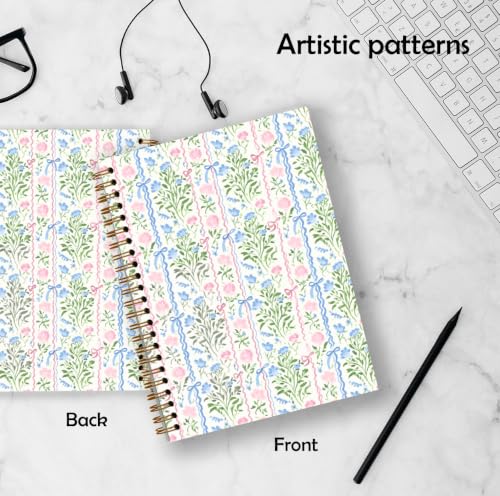 Qykwz Coquette Bow Floral Striped Spiral Notebook 5.5x8.3 - color: Color_J