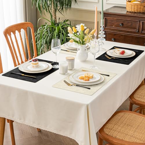 Romanstile Vinyl Placemats Set of 6, Reversible Faux Leather Wipeable Table Mats - color: Black-beige, size: PCS4