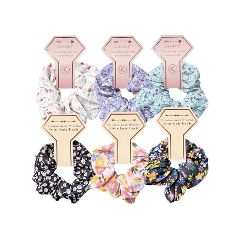 6 Pcs Hair Scrunchies, Hair Elastics Bands Floral Hair Scrunchie, Elastic Rubber Bands Chiffon Hair Scrunchies for Thick Curly Hair Flower Hair Ties Hair for Women Girls (style 8) - color: style 8