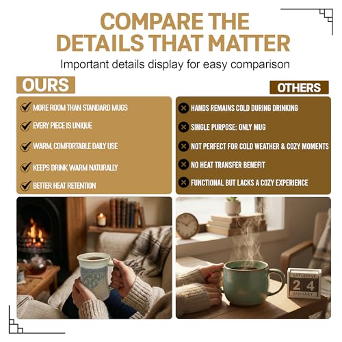 Clay in Motion Handmade Ceramic Mug 24 oz, Large Coffee Mug, Hand Painted Stoneware, Dishwasher Microwave & Oven Safe, Lead-Free, Made in USA Since 1981 (Desert Sand) - style: Desert Sand