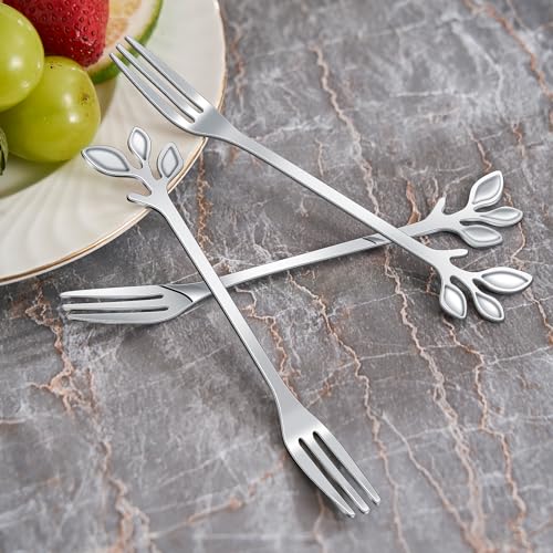 AnSaw 10-Pc Silver Mini Spoons & Forks Set, 4.7" - Leaf Handle - color: Silver