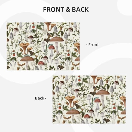 Boho Beige Wild Mushroom Print Placemats Set of 6 12x18 Inch - color: Beige, size: Set of 6
