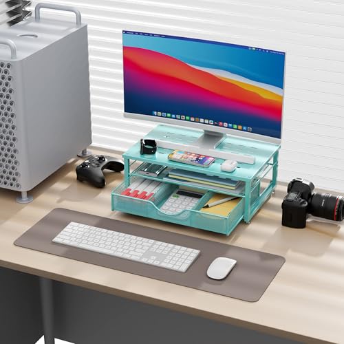 gianotter Computer Monitor Stand Riser with Drawer - color: Blue, size: 14.1L x 9.64W x 5.9H Inch