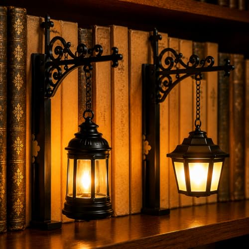 2PCS Library Lantern Decorative Bookshelf Lighting, Mini Bookshelf Lamp Mini Bookshelf Lamp Between Books for Hidden Display Portable Table Desk Luminaire for Home Library Study Reading Corner - color: Wizard+Classic