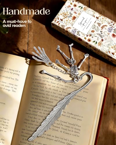 Buleens 2 Pack Bookmarks for Women Reading - Book Marks for Readers Book Lovers, Gothic Red Sword Skull Skeleton Personalized Metal Bookmark with Pendants, Aesthetic Book Accessories Reading Gifts - color: Sliver Gothic Skull