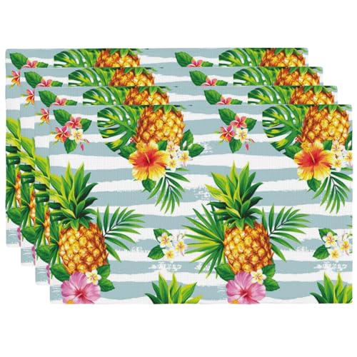 Summer Pineapple Palm Leaves Placemats Set of 4 12x18 Inch - color: Blue White Yellow, size: Set of 4