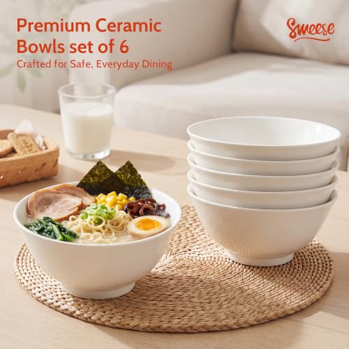 Sweese 18 oz Ceramic Soup Bowls Set of 6, White Pasta Bowls for Ramen, Salad, Noodles, Cereal and Soup, Stackable Serving Bowls for Everyday Meals - color: White, size: 18oz (Large)