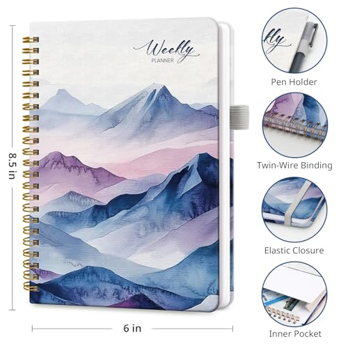 Taja Undated Weekly Planner, To Do List Notebook with Habit Tracker, A5 - color: k.Distant Peaks