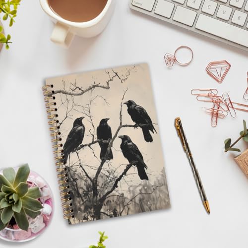 nvucamd Witchy Black Crow Raven Spiral Notebook, Gothic Halloween Raven Journal Notebook, Dark Academia Raven Journaling Notebooks for Women, Gothic Crow Office School Supplies Gifts, 5.5x8.3 In - color: crows