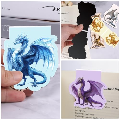 Cool Dragon Magnetic Bookmarks, 8 Pcs Fantasy Power Dragon with Wings Magnet Page Markers Unique Book Clips for Reading, Gifts for Men Book Lovers Students Teachers Office School - style: Cool Dragon