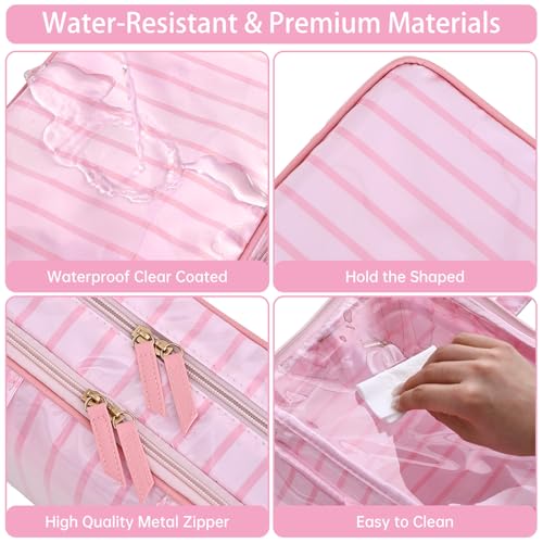 Toiletry Bag for Women, Pink Stripe - color: Pink Stripe