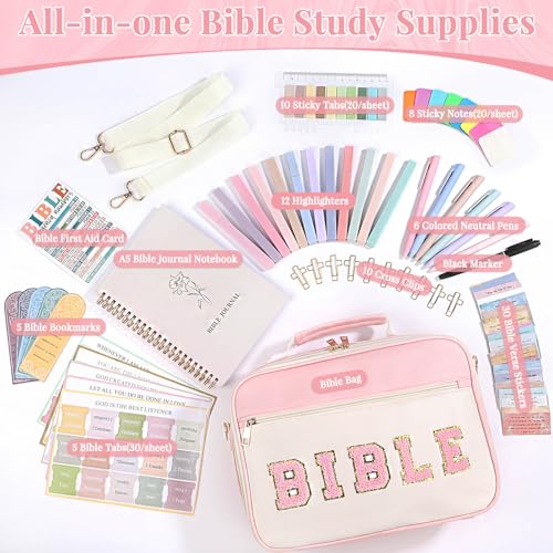 Flasoo All-in-One Bible Journaling Kit, Bible Study Supplies Include Bible Cover Case, Journal Notebook, Highlighters, Pens, Bible Verse Stickers, Tabs, Bookmarks for Christian Gift for Women