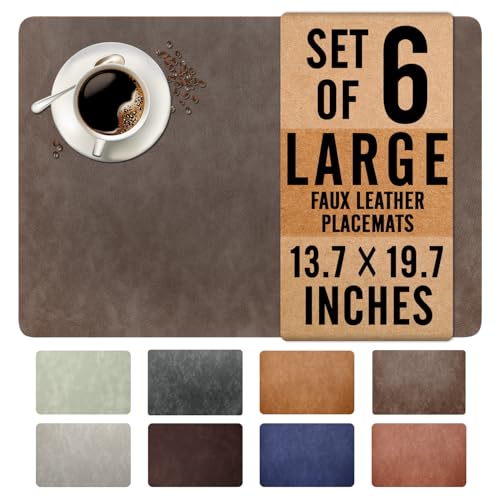 UnivoColors Washed Cowhide Pattern Faux Leather Big Size Placemats Set of 6, Waterproof Easy to Clean Anti-Slip PU Table Mats for Party Decoration19.7″×13.6″,Dark Brown Retro Cowhide Pattern - color: Dark Brown