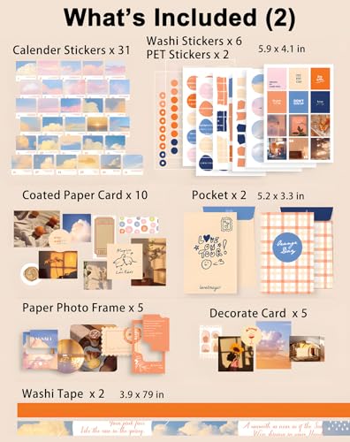 YagCu Aesthetic Scrapbook Kit, Sunset Junk Journal Supplies, Vintage Journaling and Scrapbooking Set, Bullet Journals Materials, Large Collection for Women Adults Beginners, Arts Craft - color: Sunset