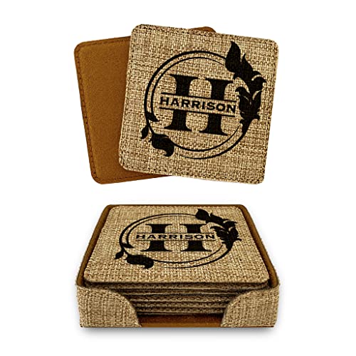 Smile Art Design Family CUSTOM Monogram COASTER Set of 6 with base Square Burlap Material Family Name and Date Personalized Prints Personalized Gifts House warming Wedding Gift Rustic Decor Style1 - color: Style 01, size: Set of 6 - Square Coaster