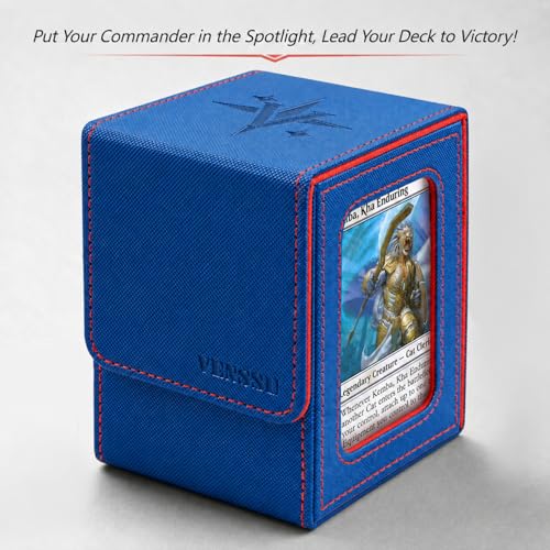 Venssu MTG Deck Box with Commander Display Window (Blue&Red, 1 window) - color: Blue and Red