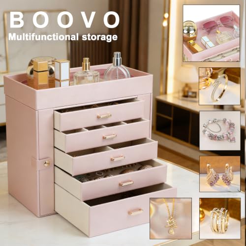 BOOVO Large Jewelry Boxes For Women (Rose Gold, 6 Layer) - color: Rose Gold, size: 6 Layer