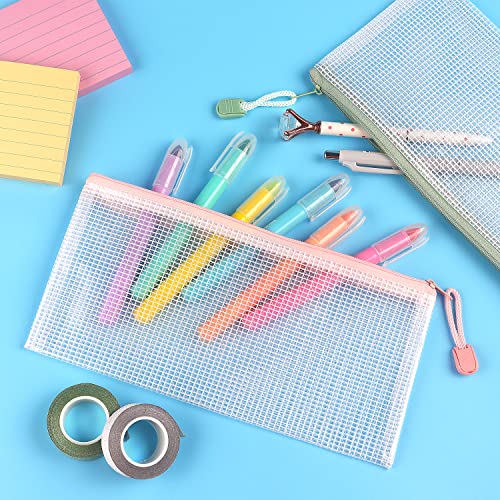 Tamaki 6 Pack Small Mesh Zipper Pouch Bags A6 Size - color: 6 Pack Macaroon