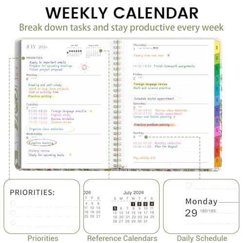 Academic Planner 2026–2027, Weekly & Monthly Calendar Planner, July 2026 – July 2027, Hardcover A5 (6.3" x 8.5") Agenda with Tabs, School Planner for Students & Teachers, Garden Flowers - color: Garden Flowers, size: A5