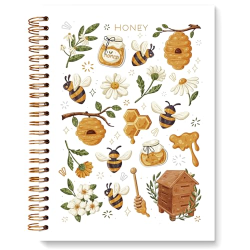 JXREQ Cute Honey Bee Floral Notebook Flower Botanical Journal Notebooks for Note Taking Writing, Bee Lovers Gifts Journal for Women, School Office Supplies, Aesthetic Floral Spiral Notebooks 5.5x8.3 - color: Bee 2
