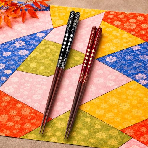 Premium Japanese Chopsticks Set for 2 [Made in Japan] Reusable Wooden Chopsticks with Elegant Iridescent Inlay Traditional Lacquered Finish D (Starlight Spark 2prs (MK059)) - color: Starlight Spark 2prs (MK059)