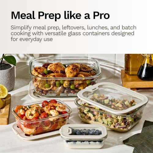 Naked Kitchen 8-Piece Food Storage Containers with Lids – Nesting Borosilicate Glass Meal Prep Containers with Leak-Proof Airtight Seal – BPA Free, Microwave, Oven, Freezer & Dishwasher Safe – Black - color: Black