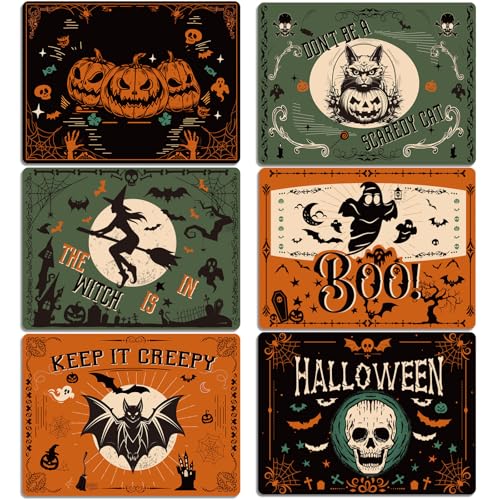 Halloween Plastic Placemats Set of 6 Black Gothic Bat Mat 17×13×0.04 in - style: Halloween Gothic Bat