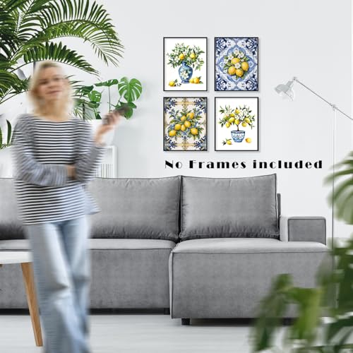 LUKIPOM Chinoiserie Lemon Summer Wall Art Posters Set of 4 Unframed - color: Color 015