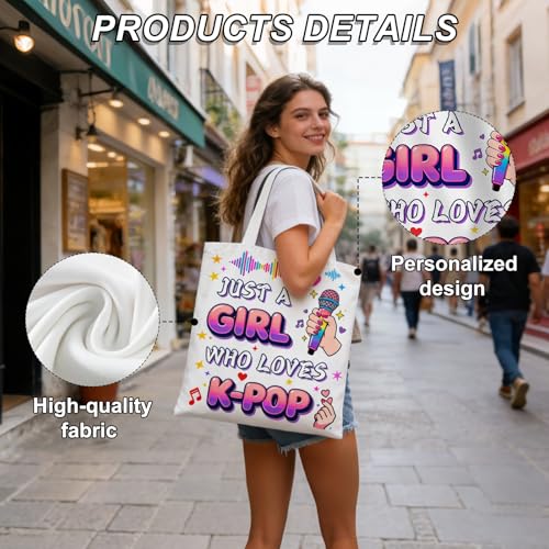 Purple & Pink Patterned Korean Style Canvas Tote Bag, Exquisite Fashion Gift for Girls, Stylish Pattern Design Large Capacity Tote Bag for Women