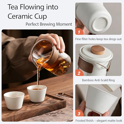 Portable Chinese Gongfu Tea Set,Travel Glass Teapot with Ceramic Filter&Bag - color: Transparency