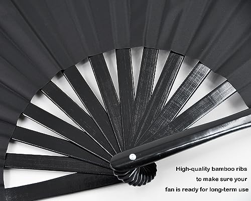 Large Rave Folding Hand Fan Clap Fan Popping Fans for Line Dancing, Big Foldable Clacking Fans for Dance Festival, Dancing, Performance - color: Black