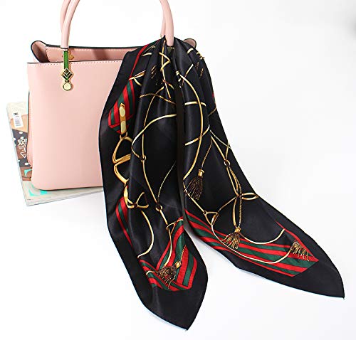 ANDANTINO 100% Mulberry Silk Scarf -21” Square Neckerchief with Gift Packed - color: Black & Red