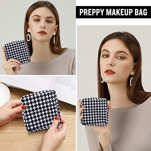 Nylon Mini Makeup Bag for Purse, Small Cute Makeup Bag Preppy Cosmetic Zipper Pouch Purse, Waterproof Travel Coin Pouch Sanitary Napkin Storage Bag Makeup Organizer for Women Girls(Black Houndstooth) - color: Black Houndstooth, size: Mini