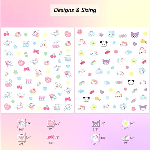 Okiyomi Kawaii Cat Nail Stickers for Kids, 3D, 4 Sheets, 274 Decals - color: 5d Hello Kt