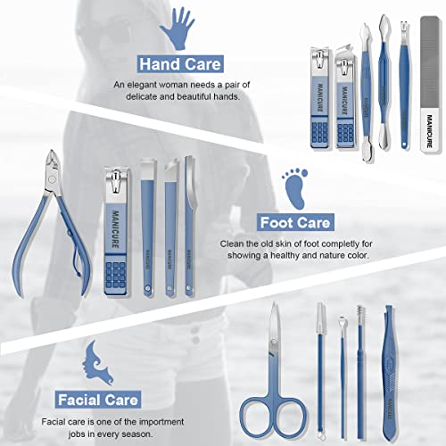 Manicure Set Professional Nail Clippers Pedicure Kit,16 pcs Stainless Steel - color: Blue