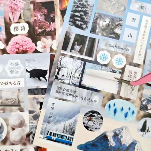 Japanese Stickers Book Set,500+ Vintage Kawaii Stickers,20 Sheets Four Seasons Theme for Scrapbook Supplies, Junk Journal, Journaling, Planner, Notebook (Moonlit) - color: Moonlit