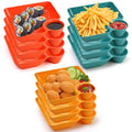 Lawei 12pcs Chip Dip Serving Platter Set, Plastic Dumpling Plates with Sauce Compartment, Square Serving Dish Sushi Plates, Small Dip Tray for Appetizer, Taco Salsa, Fruit, Charcuterie - size: Multi-color