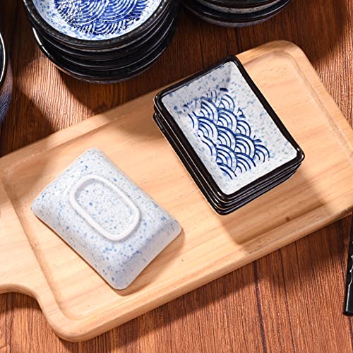 Ceramic Sauce Dish Set of 4, 3.5'' Rectangular Blue Wave Small Bowls