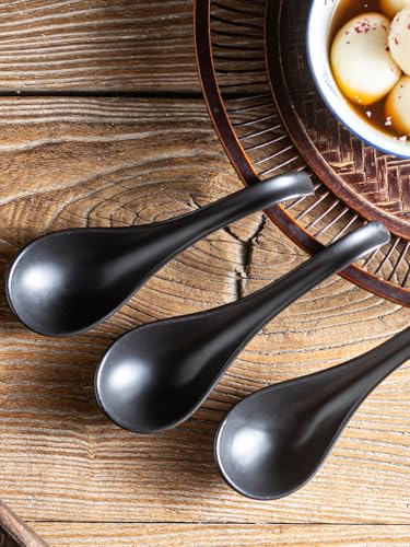 Gomakren Asian Soup Spoons, Ramen Spoons Set of 6 with Long Handle, Black - color: Black