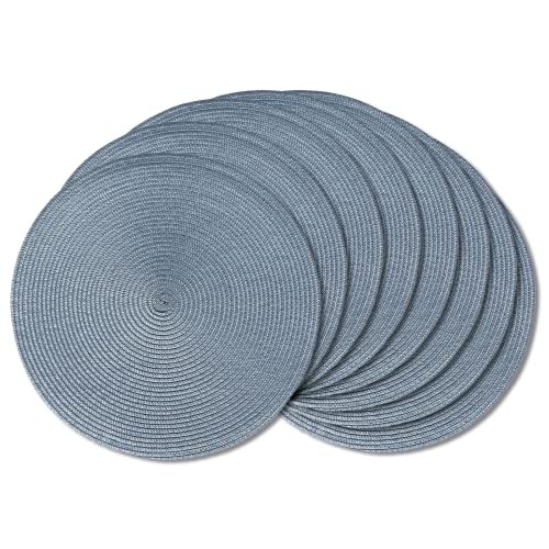 AHHFSMEI Round Placemats Set of 8 Heat Resistant Washable Non-Slip Woven Braided Table Mats for Dining Table Kitchen & Home Deco (Light Blue,8) - color: Light Blue, size: Set of 8