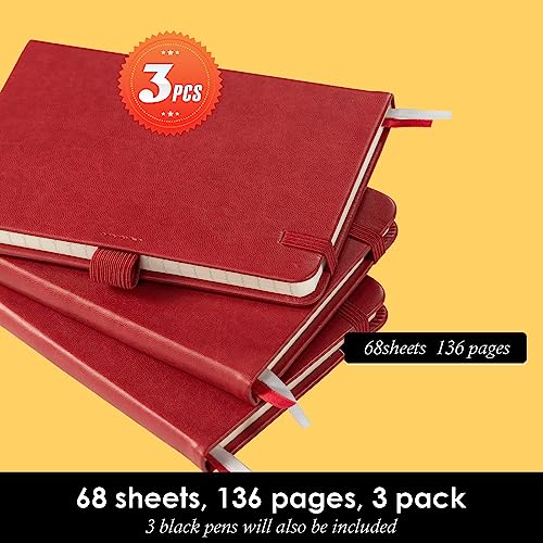 NIRMIRO Small Notebook Journal with Pen, 3 Pack, 3.7" x 5.7", A6 Pocket Lined Notebook for Women/Men Writing Work Travel, Waterproof Leather Cover Notebook, Red - color: 3 Red, size: A6