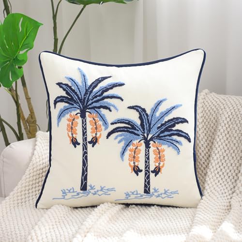 Embroidered Throw Pillow Covers 18x18 Pack of 2 Blue Palm Tree - color: Blue Palm Tree