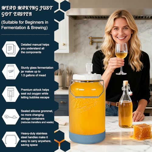1.5 Gallon Glass Fermentation Jars with Lids & Airlocks, 2 Pack - size: 1.5 Gallon