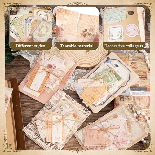 400Pcs Scrapbook Supplies Kit,4 Pack Vintage Decorative Paper Scrapbooking Supplies for Bullet Journal, Junk Journal, Planner, Collage Card Making，Retro Crafts，Aesthetic DIY Craft Embellishments - color: D