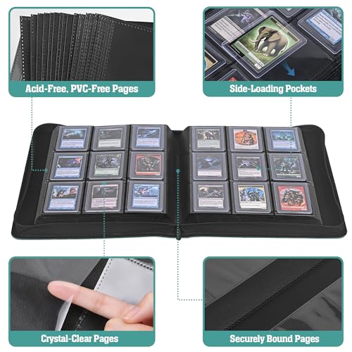 Top Loader Binder, 9 Pocket Holds 360 Top Loaders, Side-Loading Full-Zip Binder with Water-Resistant PU Cover for 3" x 4" Toploaders, TCG, MTG & Sports Cards, Blue Butterfly Cat - color: Blue Butterfly Cat