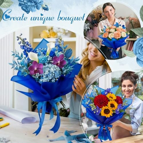 Ctosree 240Sheets Flower Wrapping Paper,Waterproof Korean Bouquet Wrap 23in - color: Navy Blue