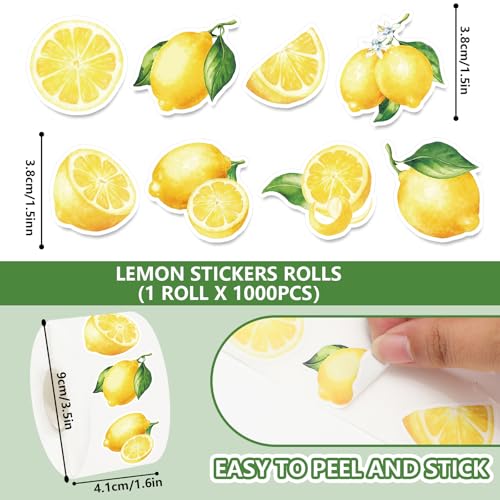 FYSUIMU 1000 Pcs Lemon Stickers Roll Summer Yellow Fruit Self Adhesive Decorative Decal Labels for Scrapbook Envelope Seals Water Bottle Laptop Decor Party Favor