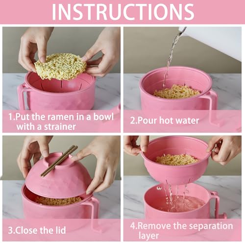 1 Set Microwave Ramen Cooker Bowl with Utensils, Pink - color: Pink