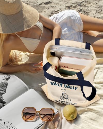 Miss Adola Cute Aesthetic Canvas Tote Bag for Women - color: Cycling Bear