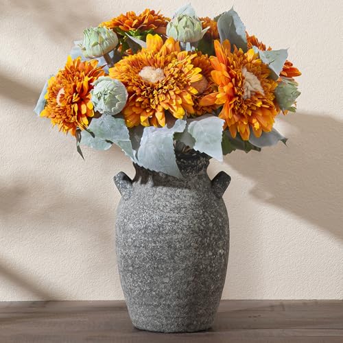 Ceramic Vase with Double Handles, Dark Grey Rustic Farmhouse Decor Accent - color: Farmhouse Dark Grey-9.76 in